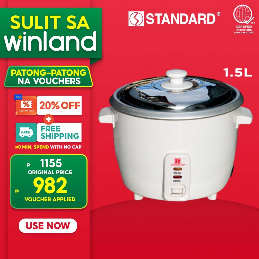 Standard by Winland Appliances Rice Cooker 1.5 Liter w/ Auto Keep Warm ...