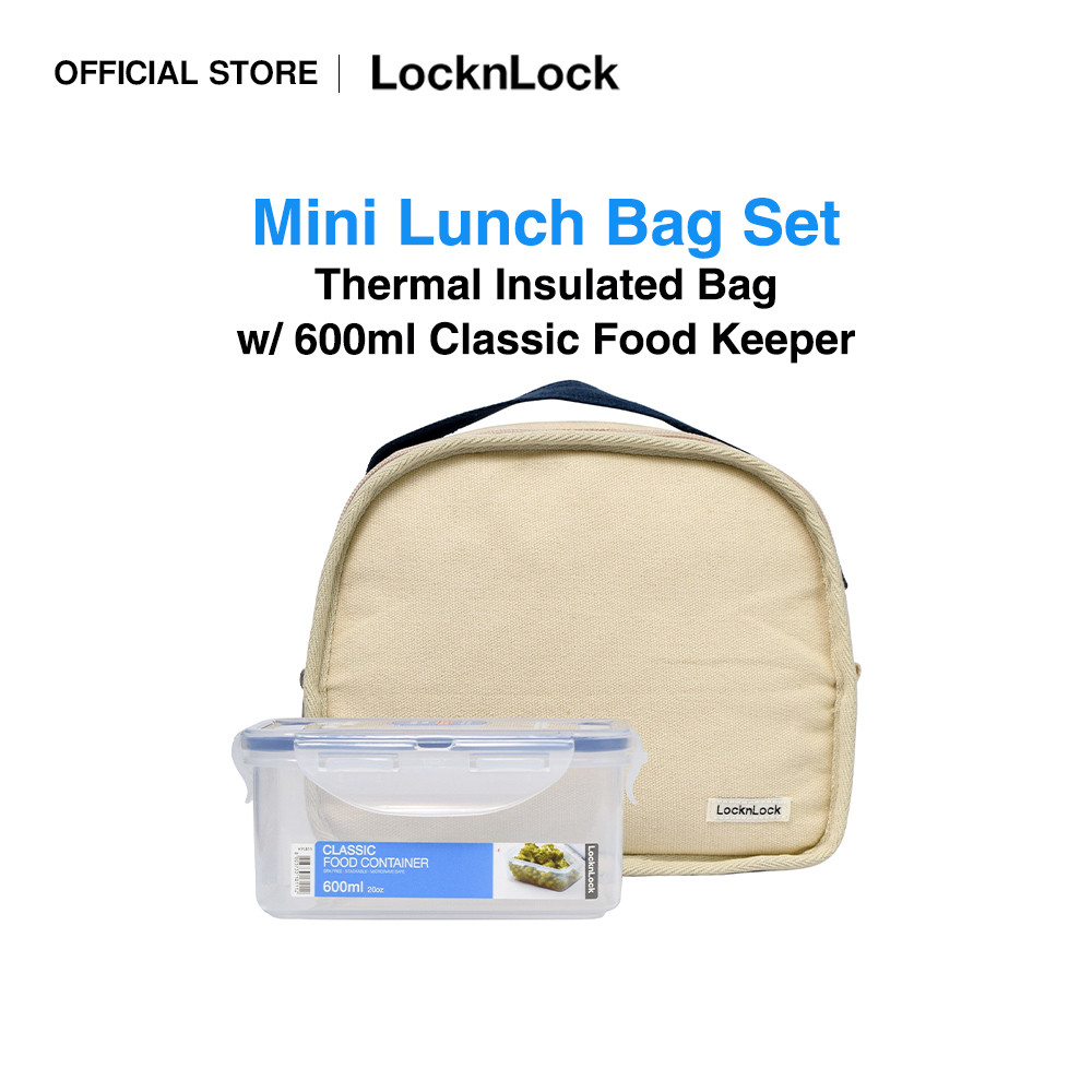 LocknLock Mini Lunch Bag Set with 600ml Airtight Lunch Box for Kids and ...