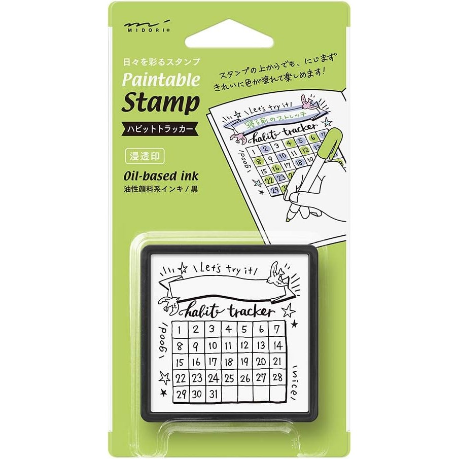 Timbro Autoinchiostrante Midori Hubbit Trucker, Motivo Habit Tracker, Nero, Per Planner E Journal