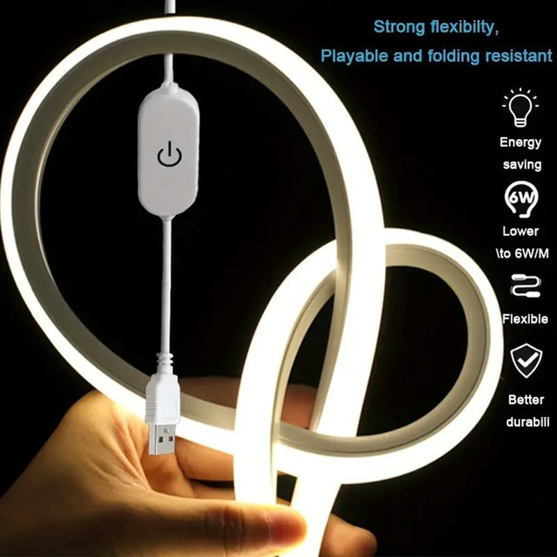 LED Strip Neon Light USB DC 5V Dimmable Touch Sensor Switch Flexible ...