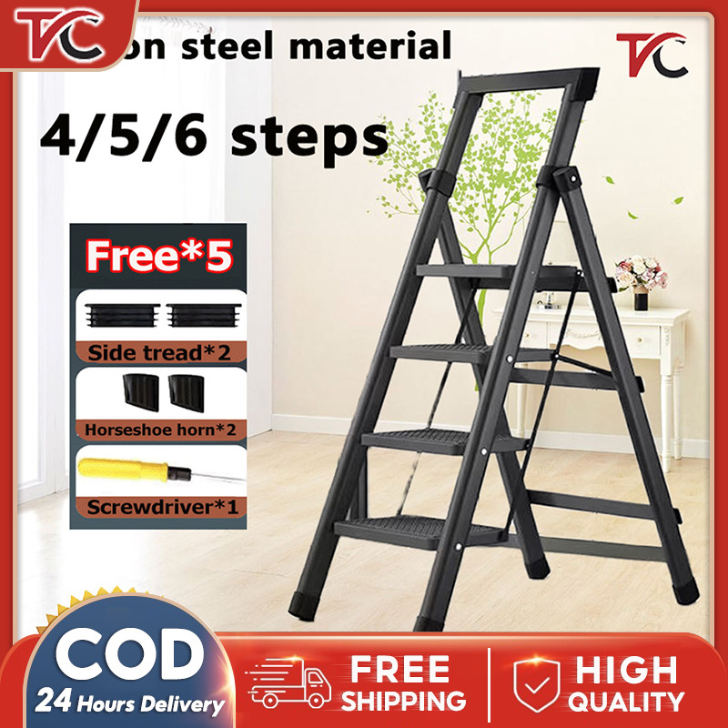 4/5/6 Step Household Aluminum Folding Step Ladder Multi-Functional ...