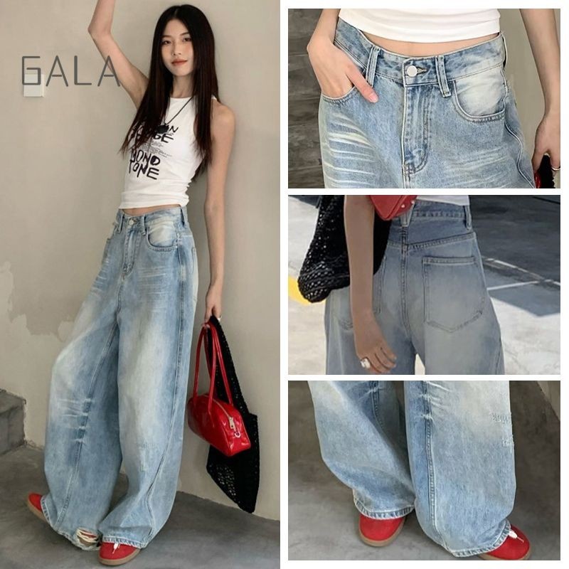 Women Ins Retro Straight Leg Jeans Niche Ripped Jeans American Style ...