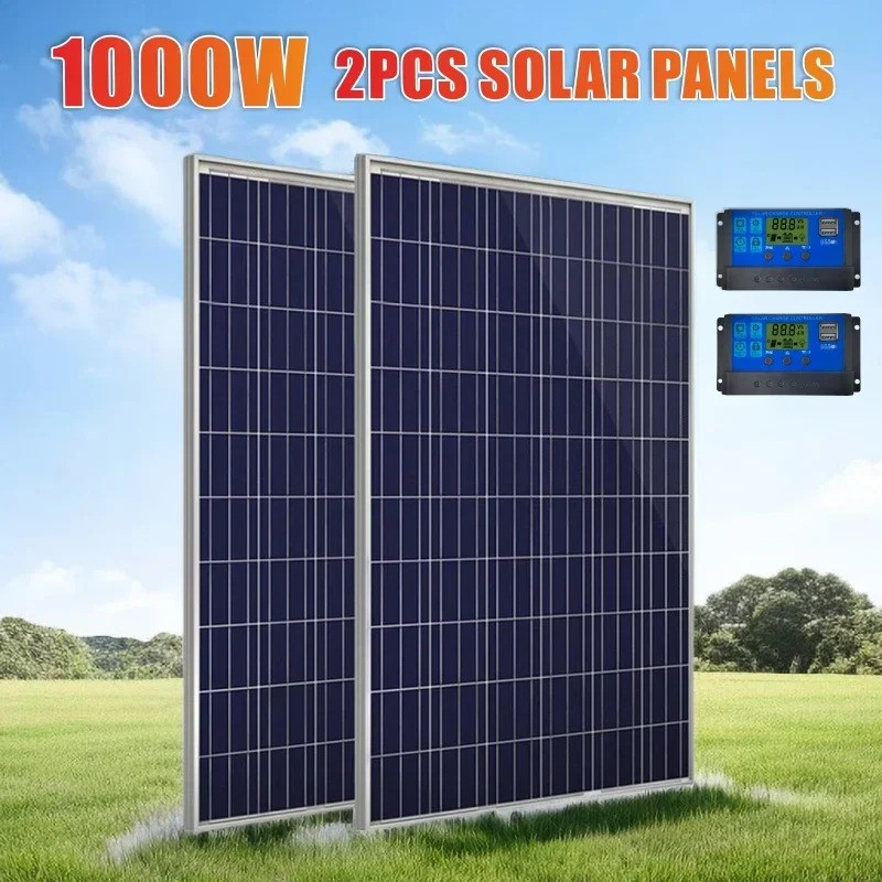 500W 1000W Solar Panel Kit plete 12V Polycrystalline Power Portable ...