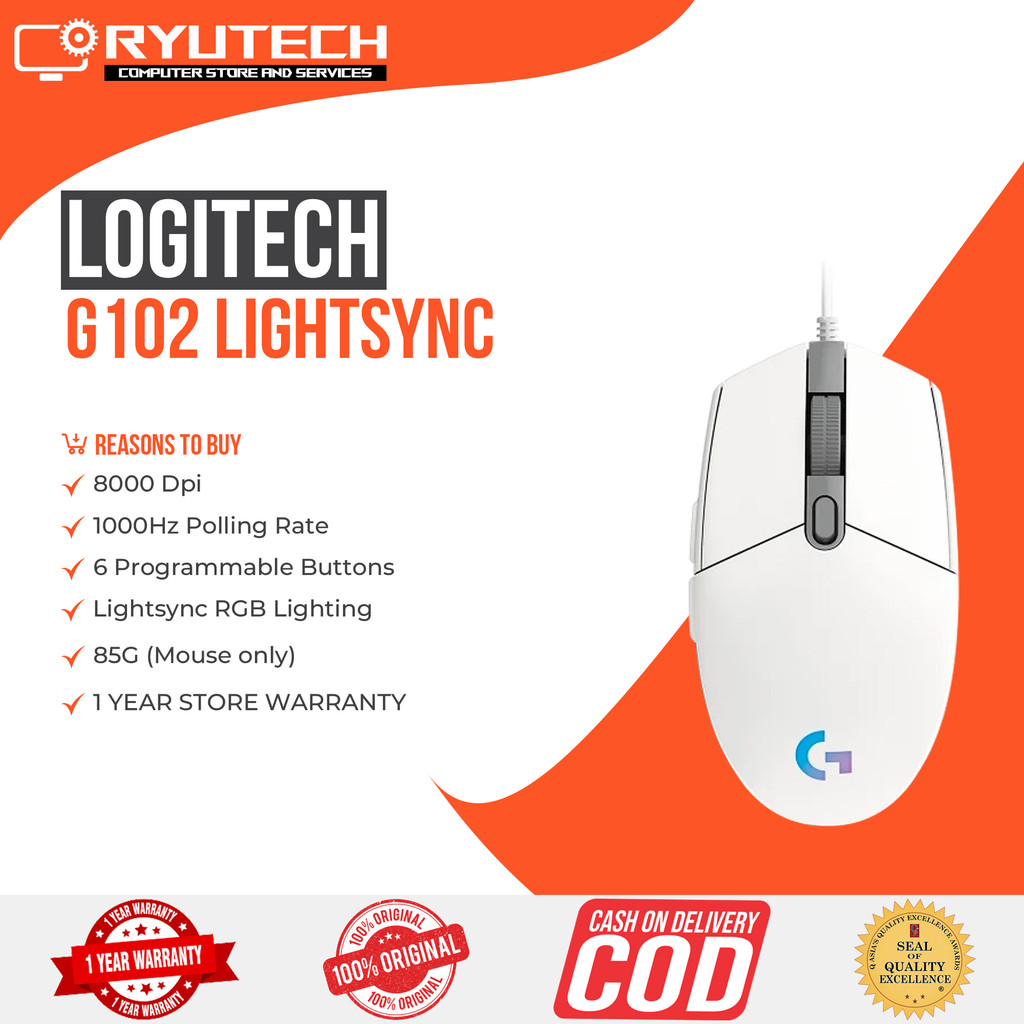 LOGITECH G102 LIGHTSYNC WHITE - 8000 DPI, 1000Hz Polling Rate ...
