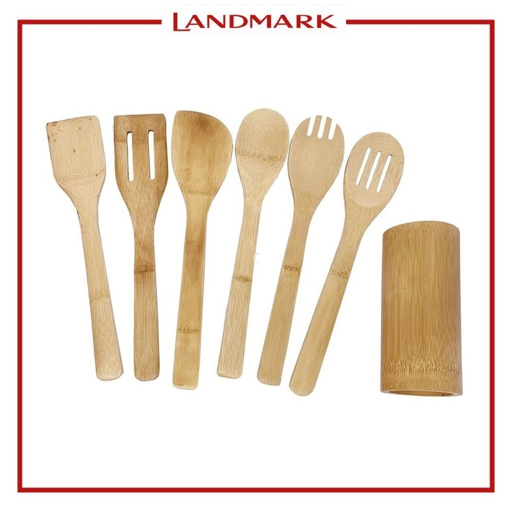 Landmark 7 piece Bamboo Kitchen Tools with Bamboo Holder 9 x 33 x 8.5cm ...
