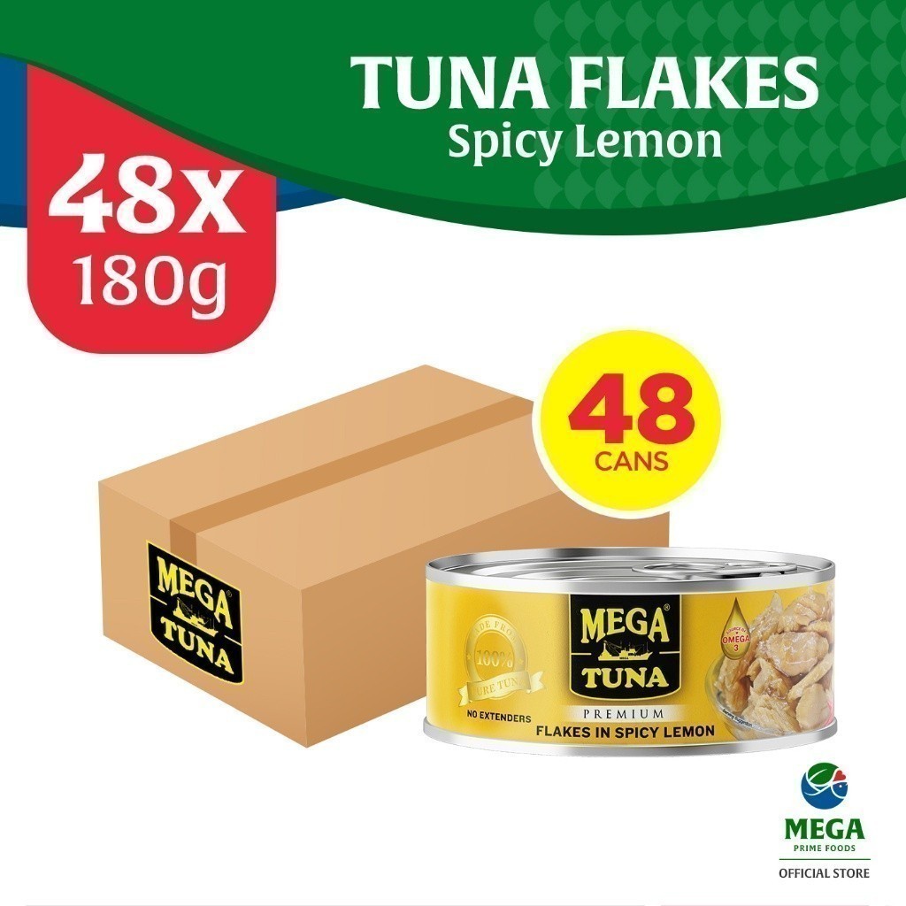 Mega Tuna Flakes Spicy Lemon Easy Open Can 180g by 48's | Shopee ...