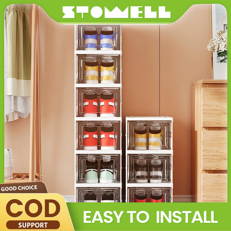STOWELL Foldable Shoe Box Plastic Shoe Rack Organizer Storage Box ...