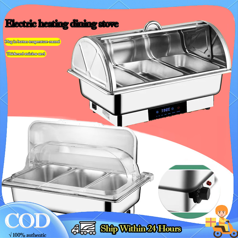 Stainless steel electric heating dining stove 3grid hot pot food