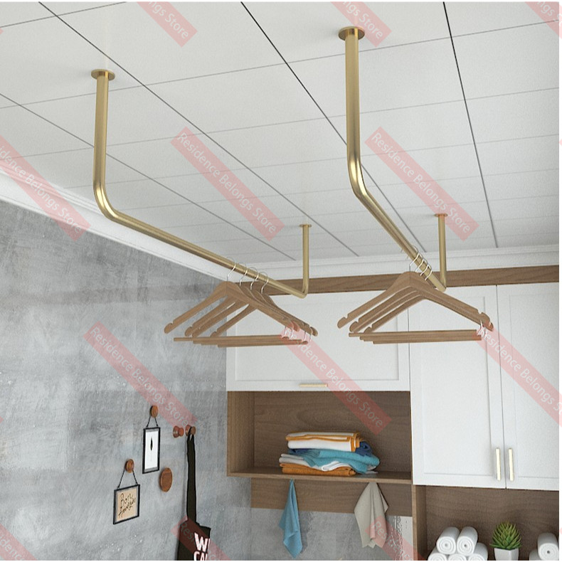 Gold simple balcony clothes drying rod wrought iron outdoor horizontal ...