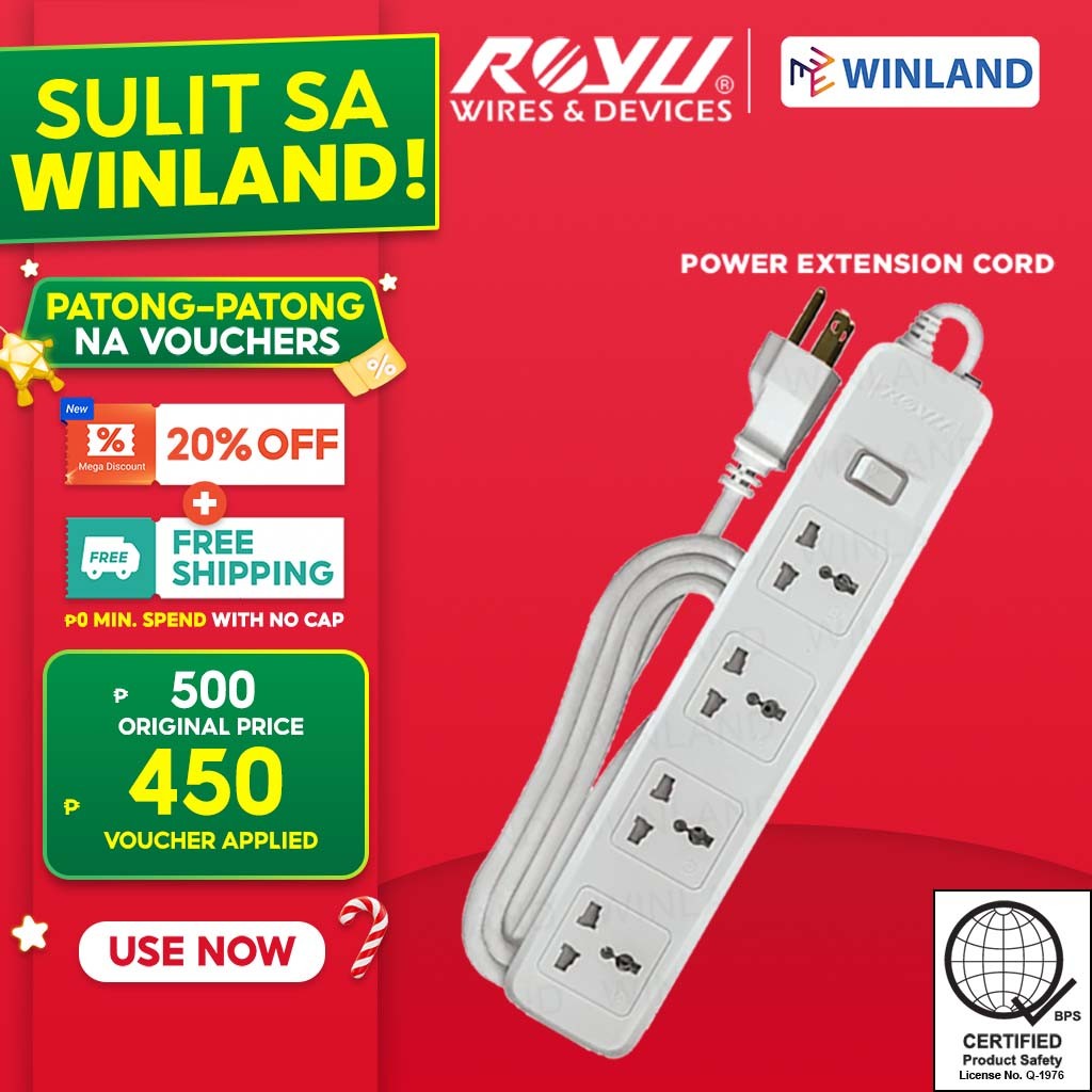 Royu by Winland Extension Cord Overload & Surge Protected 5 Outlets w ...