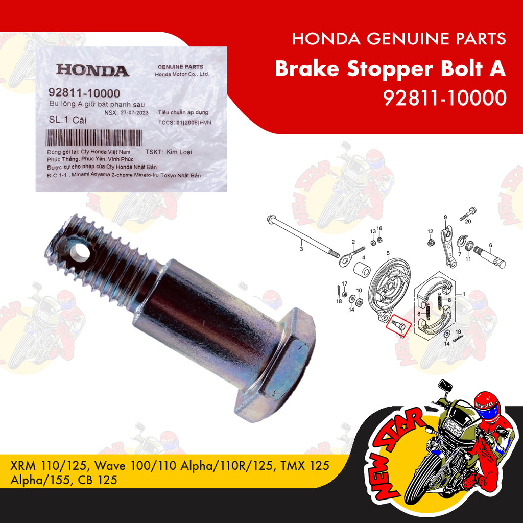 92811-10000 | Brake Stopper Bolt A | Genuine Honda parts | XRM 110/125 ...