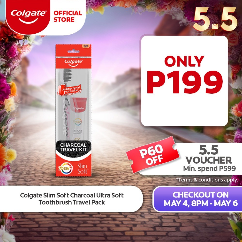 Colgate SlimSoft Travel Pack Toothpaste 35g + Charcoal Toothbrush ...