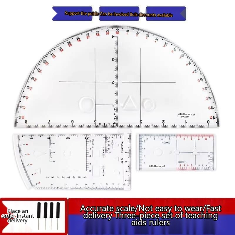 Coordinate Scale Ruler Three-Piece Set 1:1 50k Semicircular Work Ruler ...