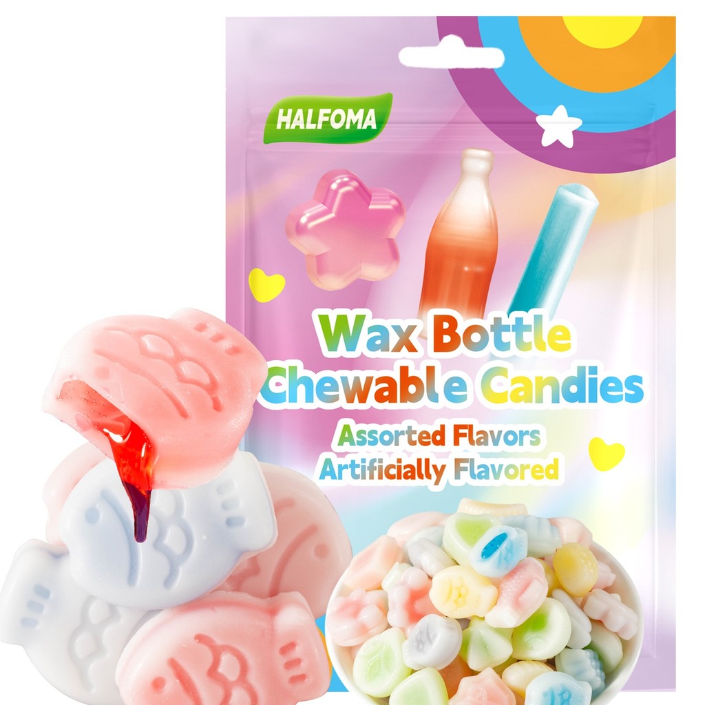 HALFOMA Wax Candy 100 pcs canned medium Wax Bottle Candy mixed fruit ...