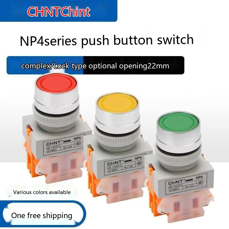 Chint Push Button Switch Self-Reset Press Type NP4-11BN Flat Head ...