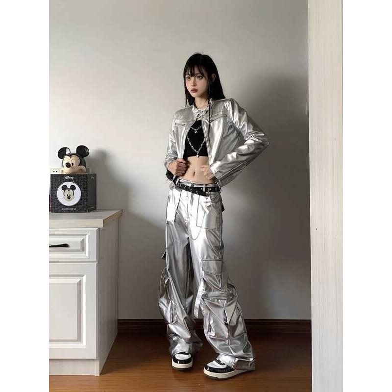 Kpop Girl Group Silver Futuristic Techwear Sexy Stage Outfit Bar  Nightclub Performance Costume Set | Shopee Philippines