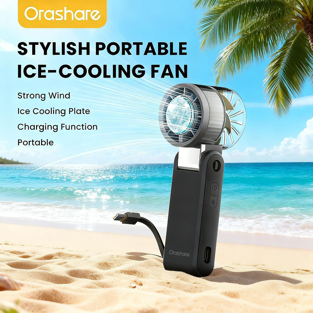 Orashare HF23C Ice Cooling Fan Portable 100-Speed Strong Wind Foldable ...
