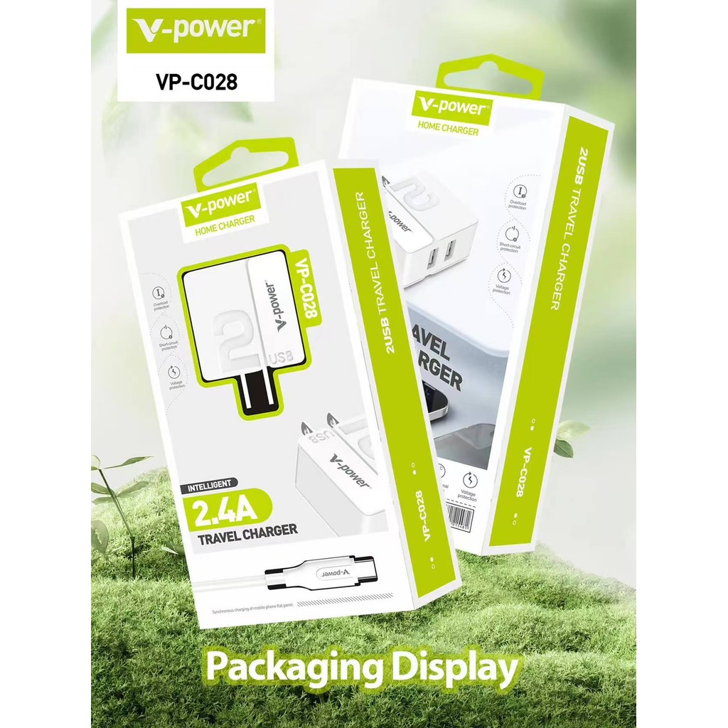 V-power C028 2.1A Travel Charger 2USB PORT for w/ Cable for Micro/IPh ...