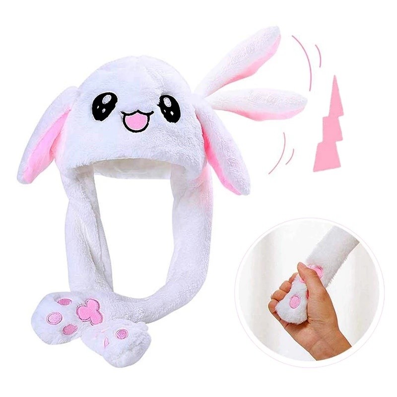 Hat with Earmuffs Rabbit Girl Hat Plush Moving Shiny Rabbit Ears Hat ...