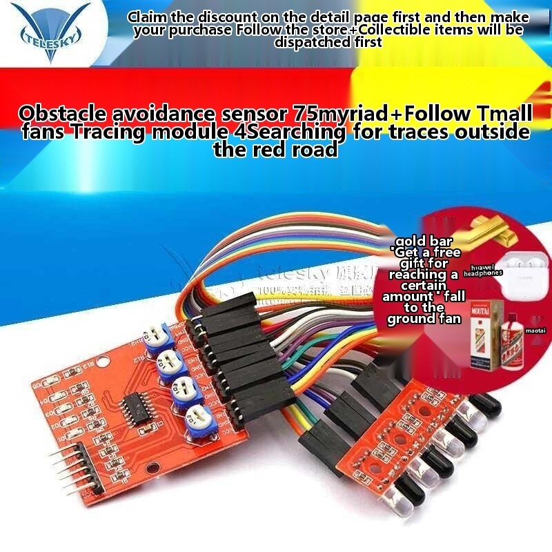 4-channel infrared tracking line patrol module, obstacle avoidance ...