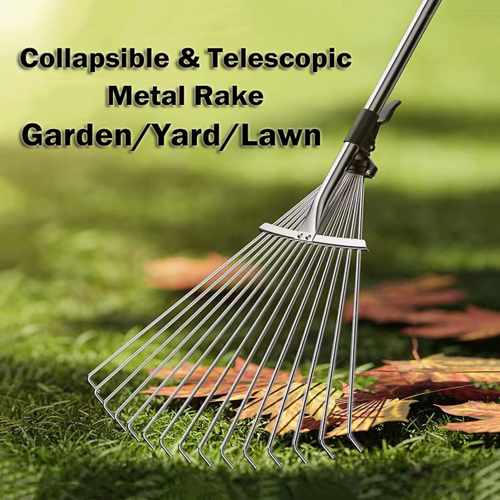 Grass Rake Adjustable Telescopic Metal Garden Leaf Leaves Rake for Lawn ...