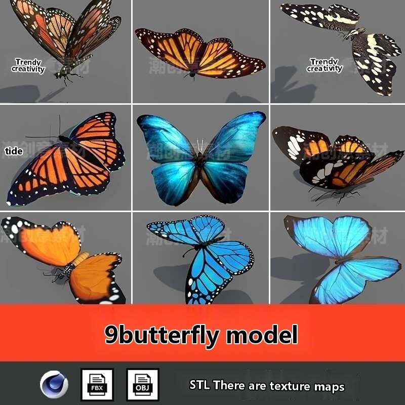 C4D Butterfly 3D Model Blue Spot Butterfly Emperor Butterfly FBX Format ...