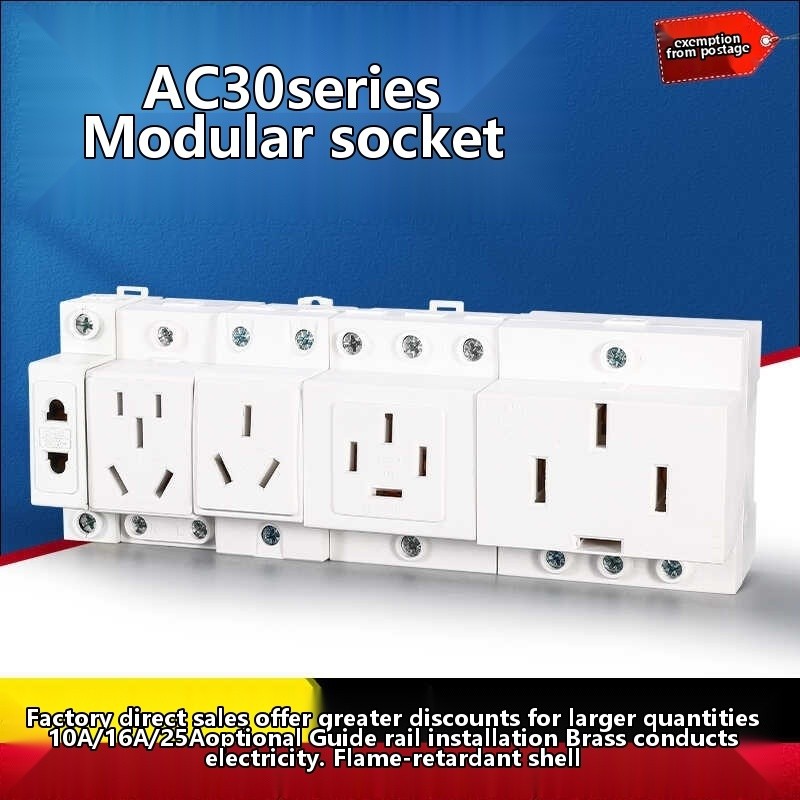 AC30 modular socket with five holes, two plugs, three plugs, four holes ...