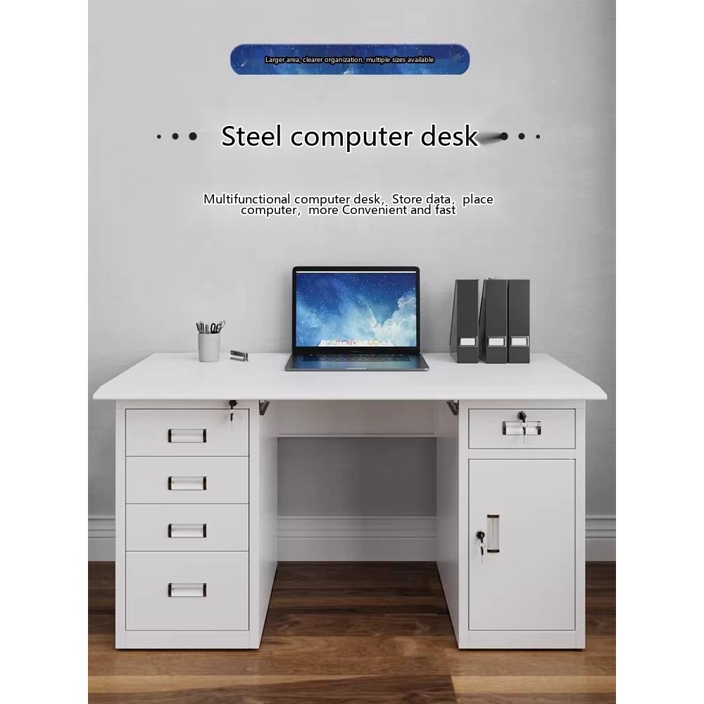 Steel Office Computer Desk Iron Single Lockable Drawer Writing Desk ...