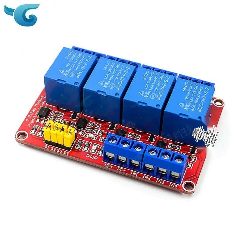 Red board 4-channel relay module 5V 12V with optocoupler isolation high ...