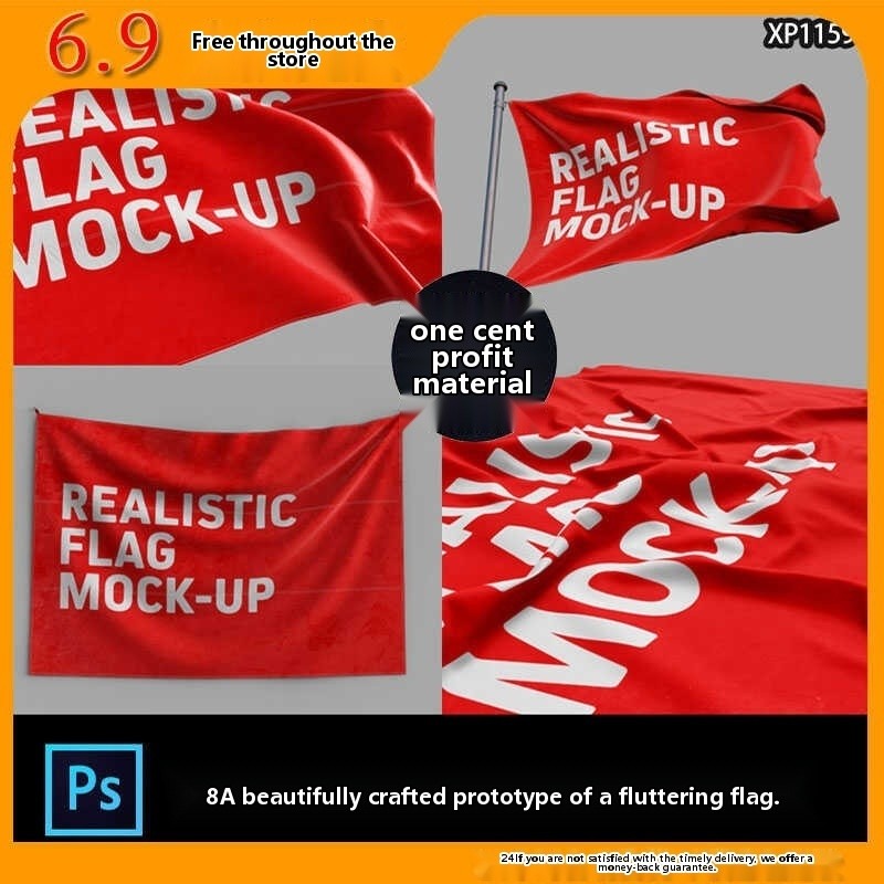 Realistic texture, multi-angle pleats, floating hanging flags, MOCKUP ...