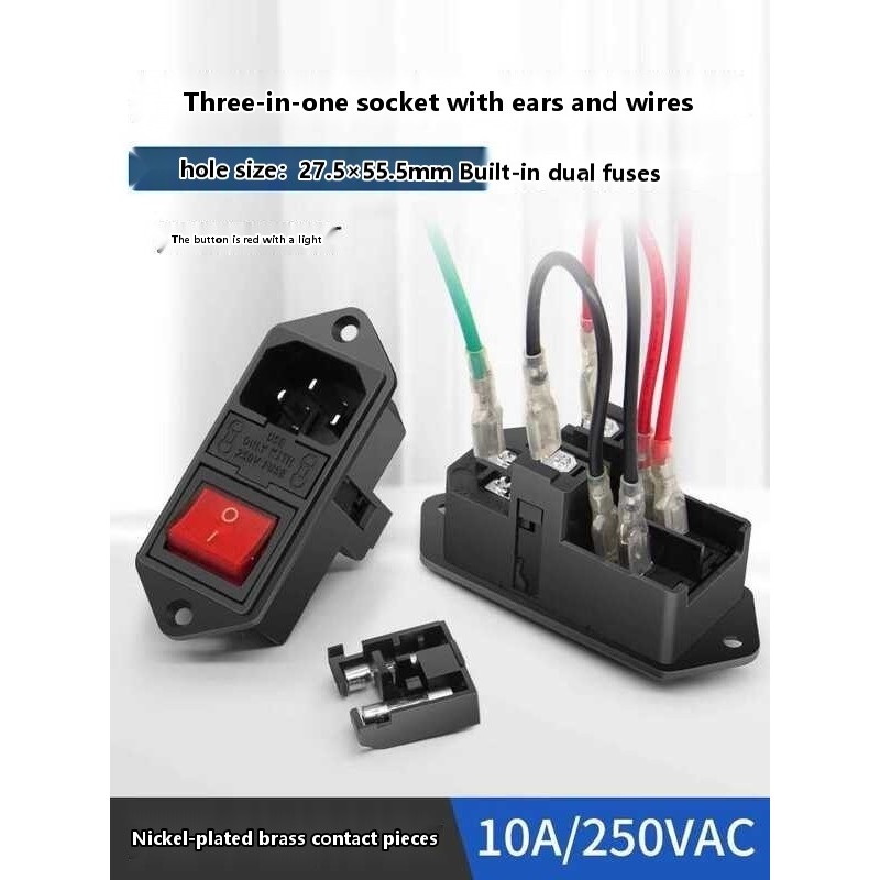 10a three per product wire, double fuse AC socket, red open socket ...