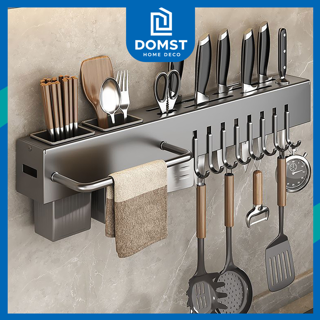 DOMST Wall-Mounted Knife Rack Organizer with Chopstick, Utensil&Towel ...