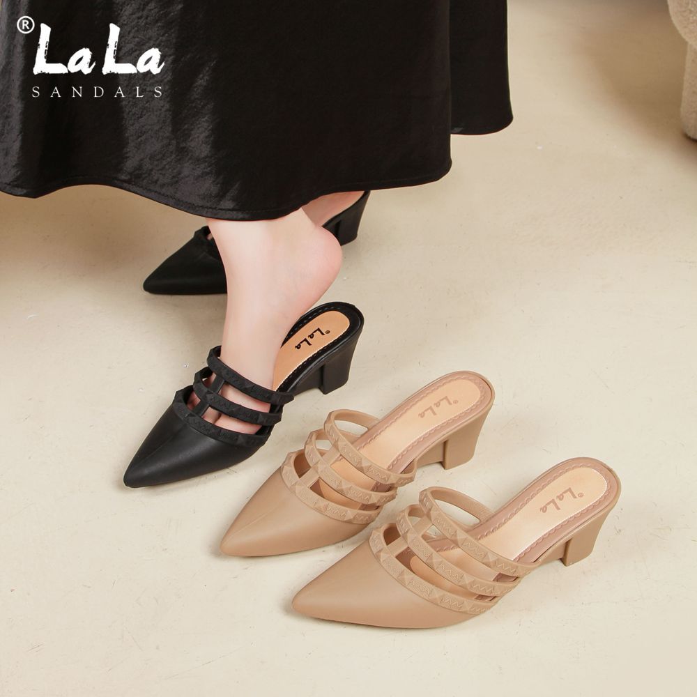 LALA Elegant Pointed Toe Sandals For Women With Heels 7CM Thick Sole ...