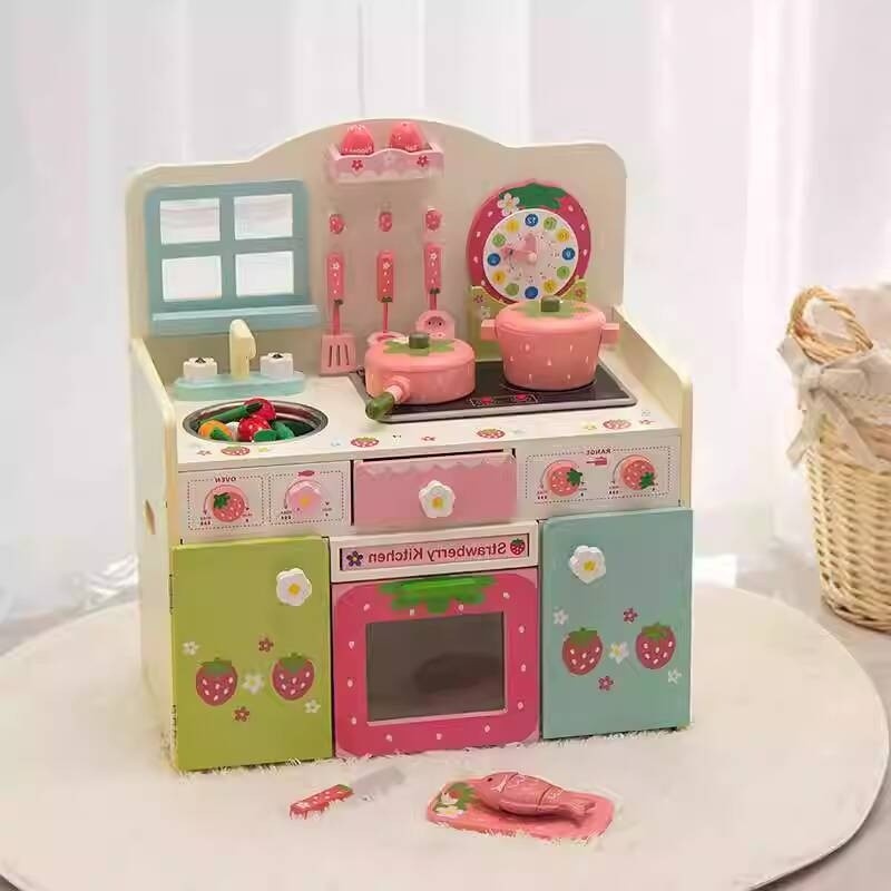 Pink Series Children's Simulation Kitchen Toy Set Wooden Japanese ...