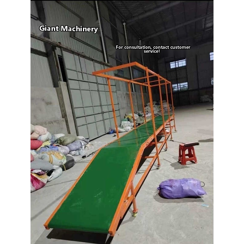 Used sorting assembly line, clothes and shoes classification climbing ...