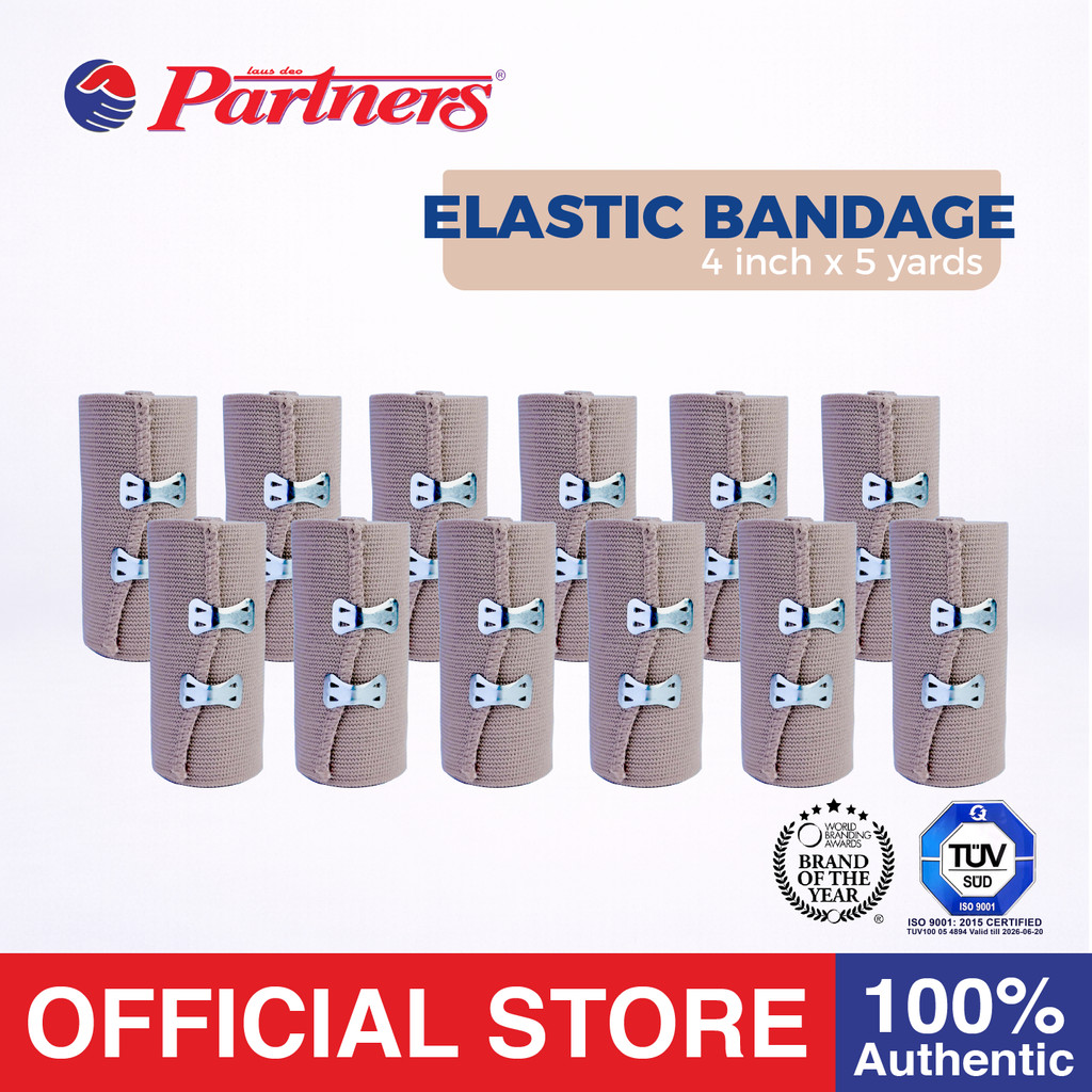 Partners Elastic bandage 4 inch x 5 yards With Hook Closure - (12PCS ...