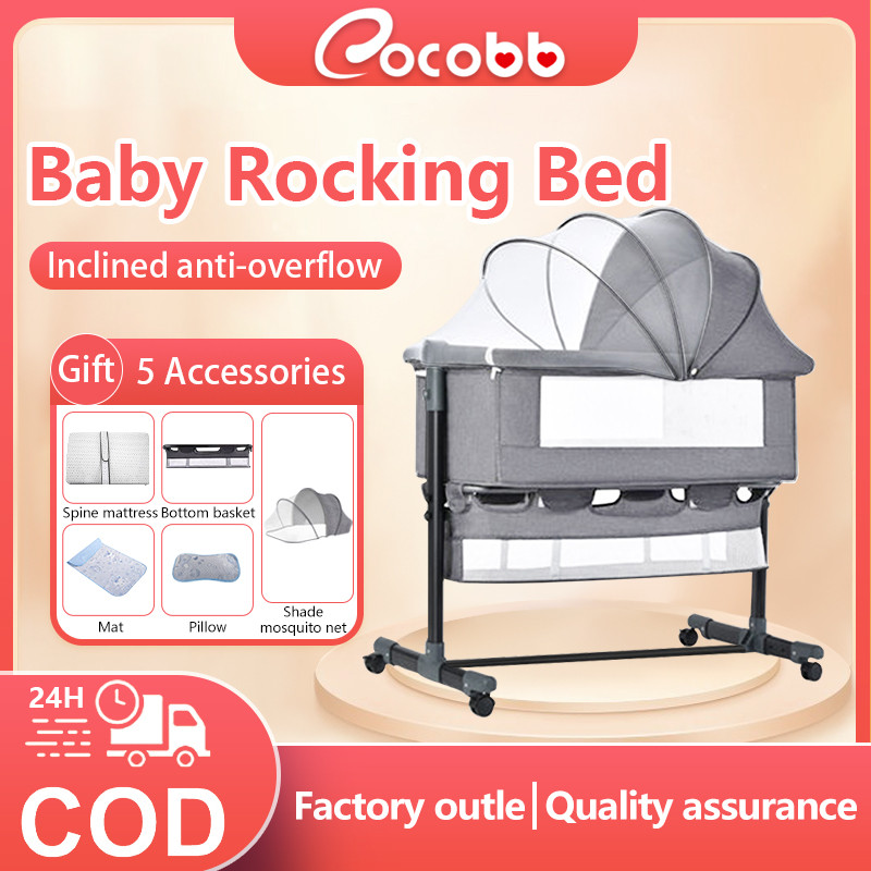 COCOBB Baby Crib Foldable Newborn King Bed Mobile Rocker Crib Liftable ...