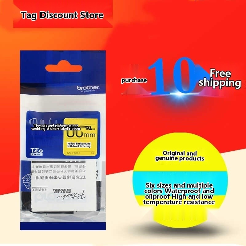Brother label machine ribbon TZe-FX66136mm yellow background black ...