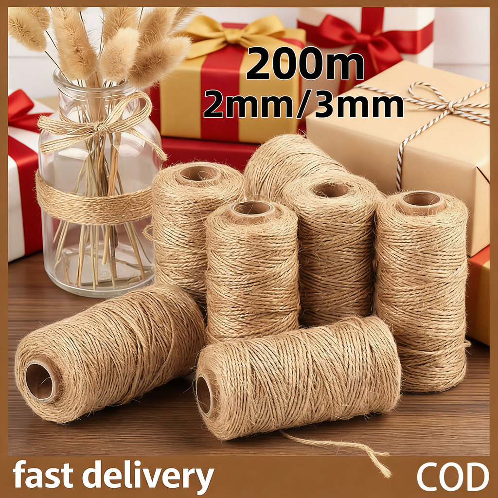 [COD]200M/100m 2mm Natural Jute Rope String Ribbon Crafts DIY Vintage ...
