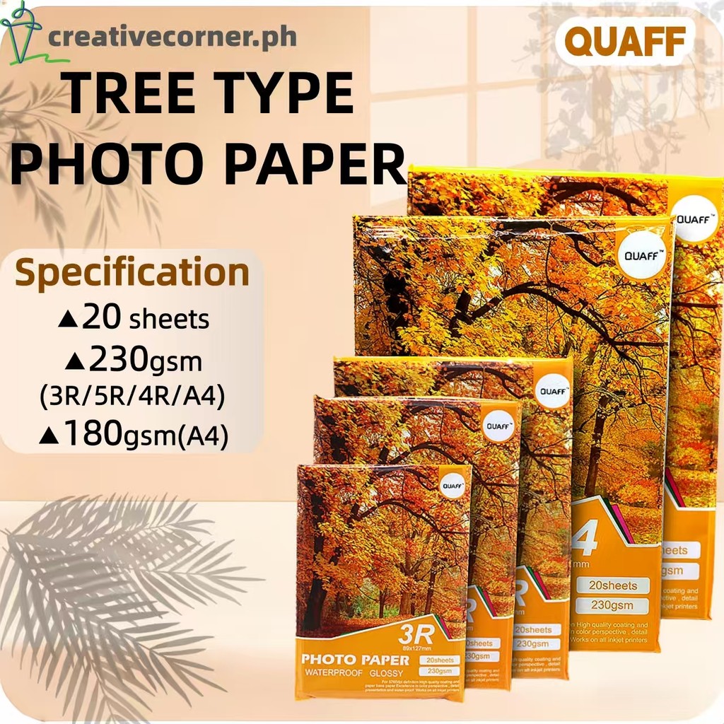 Quaff Tree Type Glossy Photo Paper A4 5r 4r 3r Size 180gsm & 230gsm （20 ...
