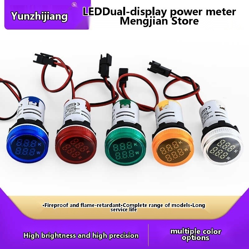 Dual meter LED digital indicator AC KW power circular mini signal light ...