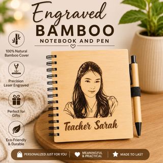 Personalized Bamboo Notebook with Pen – Custom Laser Engraving Gift Set ...