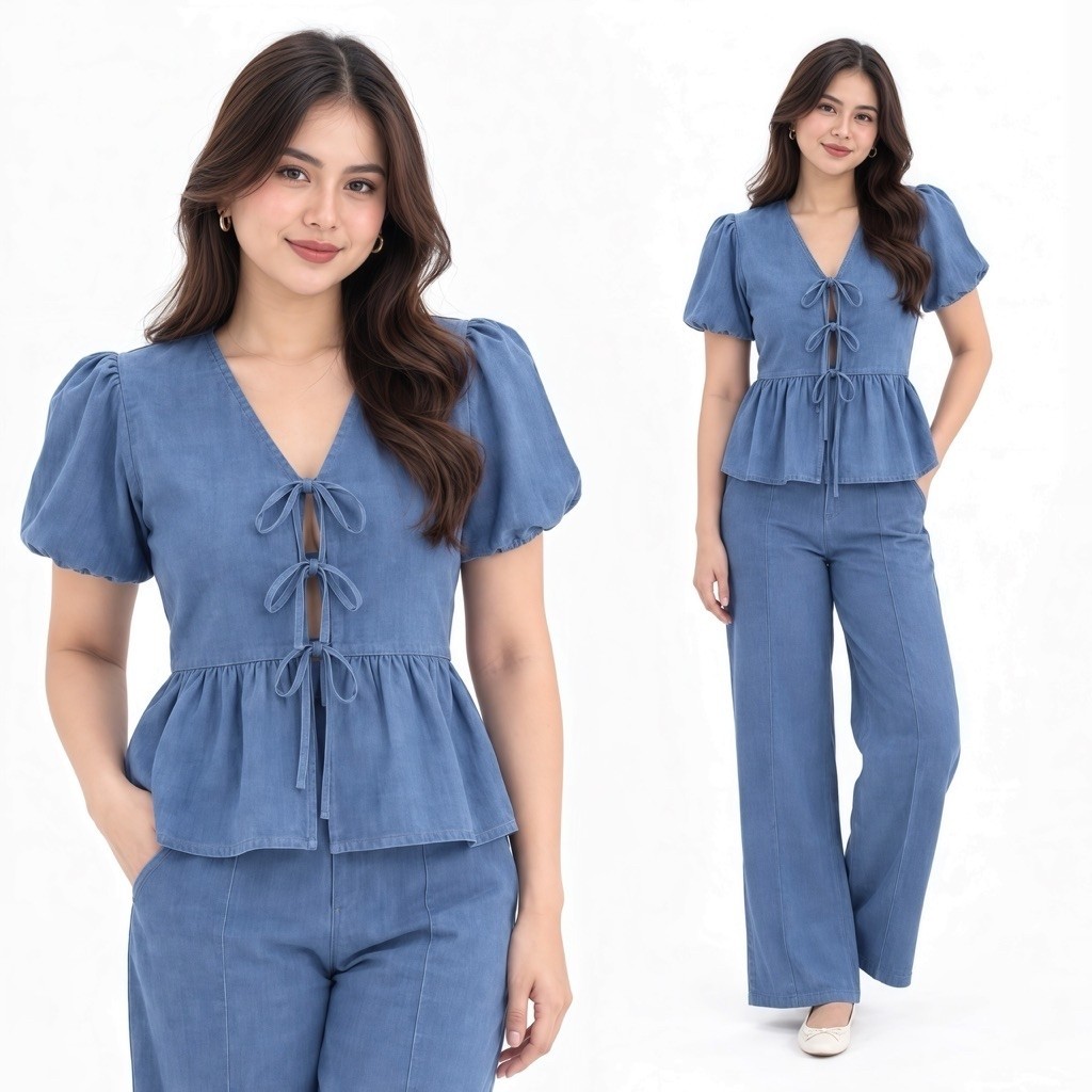 Jana Terno M-XL Women's Colorful preppy chic Peplum Set in Blue Yellow ...