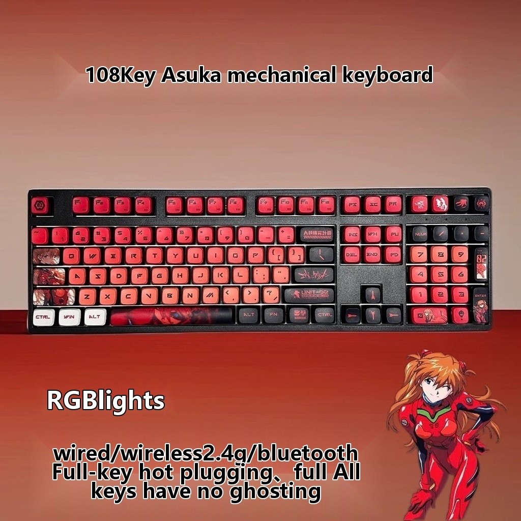 108-key wireless, wired, Bluetooth tri-mode mechanical keyboard with ...