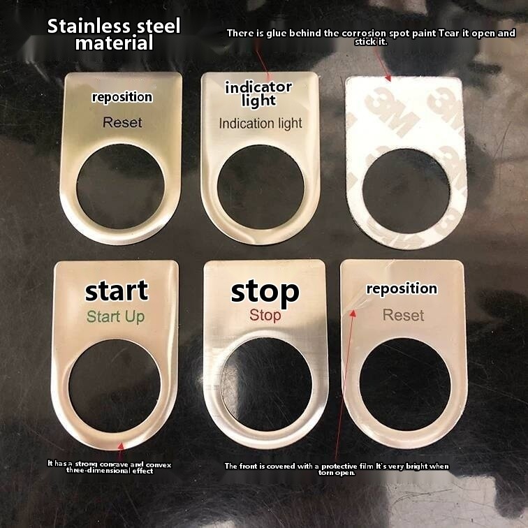 Stainless Steel Mechanical Equipment Button Label Sticker Start Power ...