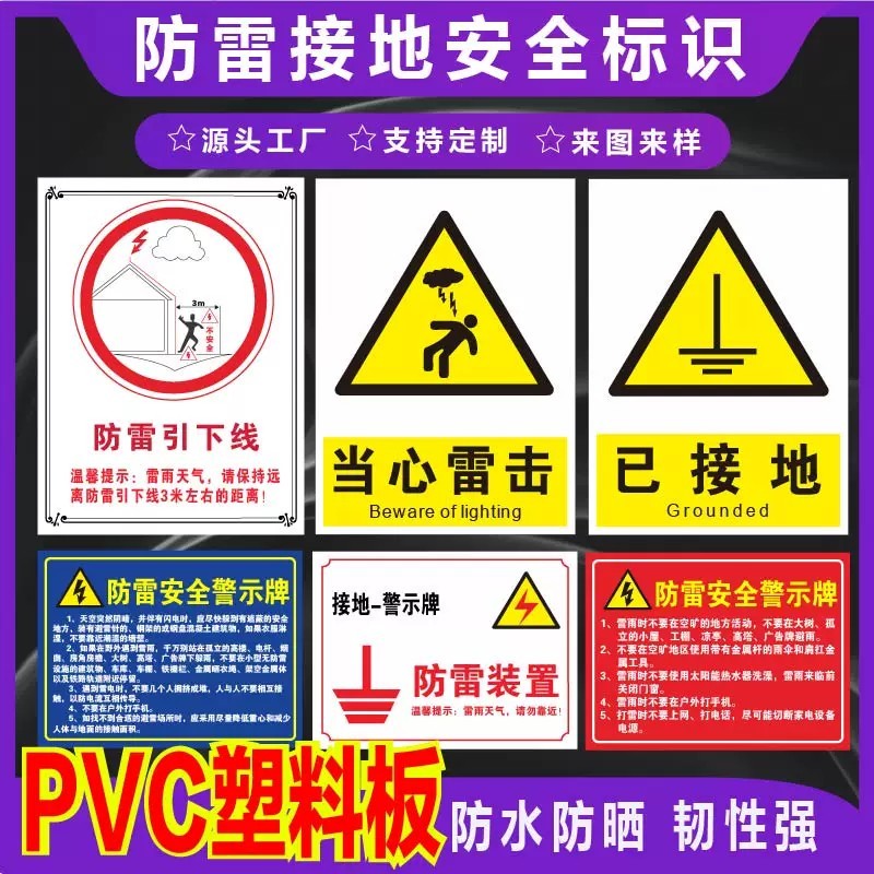Lightning protection grounding sign, grounding safety sign, warning ...