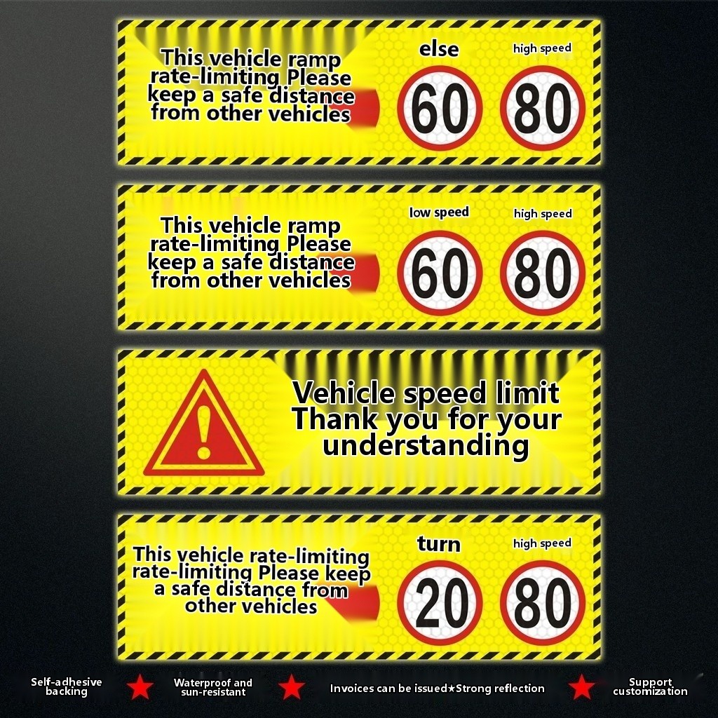 Hazardous goods vehicle speed limit stickers: ramp 30, low speed 60 ...
