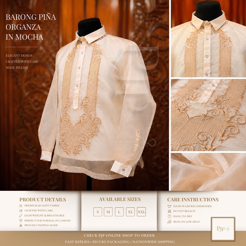Barong Piña Organza – Mocha | Men’s Long Sleeve Barong Tagalog | Shopee ...