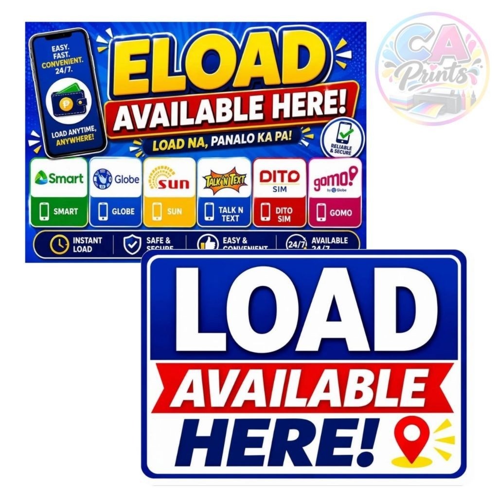 Load/ELoad Available Here Laminated Business Store Display Signage ...
