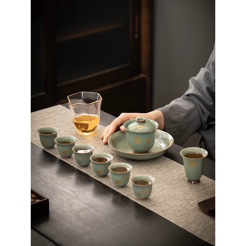 Hot⭐ Kung Fu Tea Set, 2026 New Style, Luxury Celadon Gaiwan and Teacup ...
